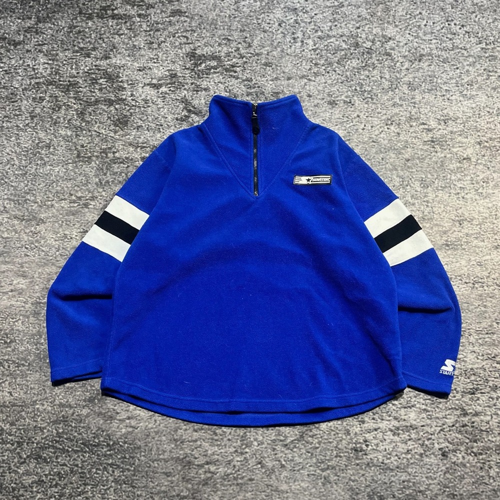 Vintage Starter 1/4 Zip Fleece Mens Large Blue Sweatshirt Y2K